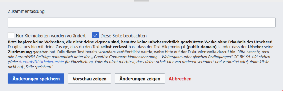 Ansicht beim Speichern nach der Quelltextbearbeitung in AuroraWiki